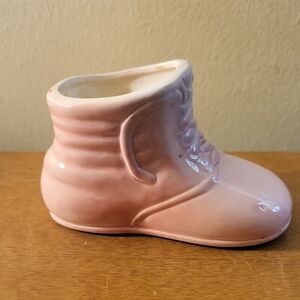 Vintage Pink Ceramic Baby Shoe Decor